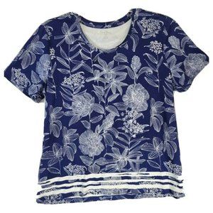 Coral Bay Women's Casual Short Sleeve Top Blouse 100% Cotton Size 1X Floral Blue